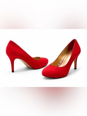 Bamboo Red Suede Platform High Heels - Women's Classic Pump size 8 1/2